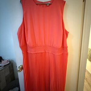 Croft & Barrow Orange Pink Pleated Midi Sundress